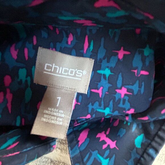 Chico's Womens Multicolor Abstract Print Button-Down 3/4 Sleeve Shirt Top Size 1 - Picture 3 of 8